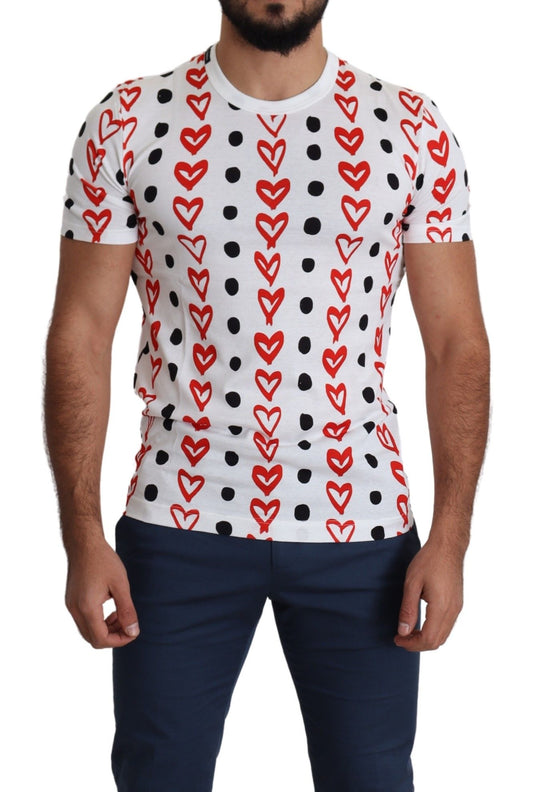 Dolce &amp; Gabbana – Weißes T-Shirt aus Baumwolle mit Herz-Print für Herren