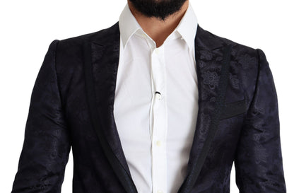 Dolce &amp; Gabbana Blauer Jacquard-Seidenmantel mit Blumenmuster MARTINI Blazer