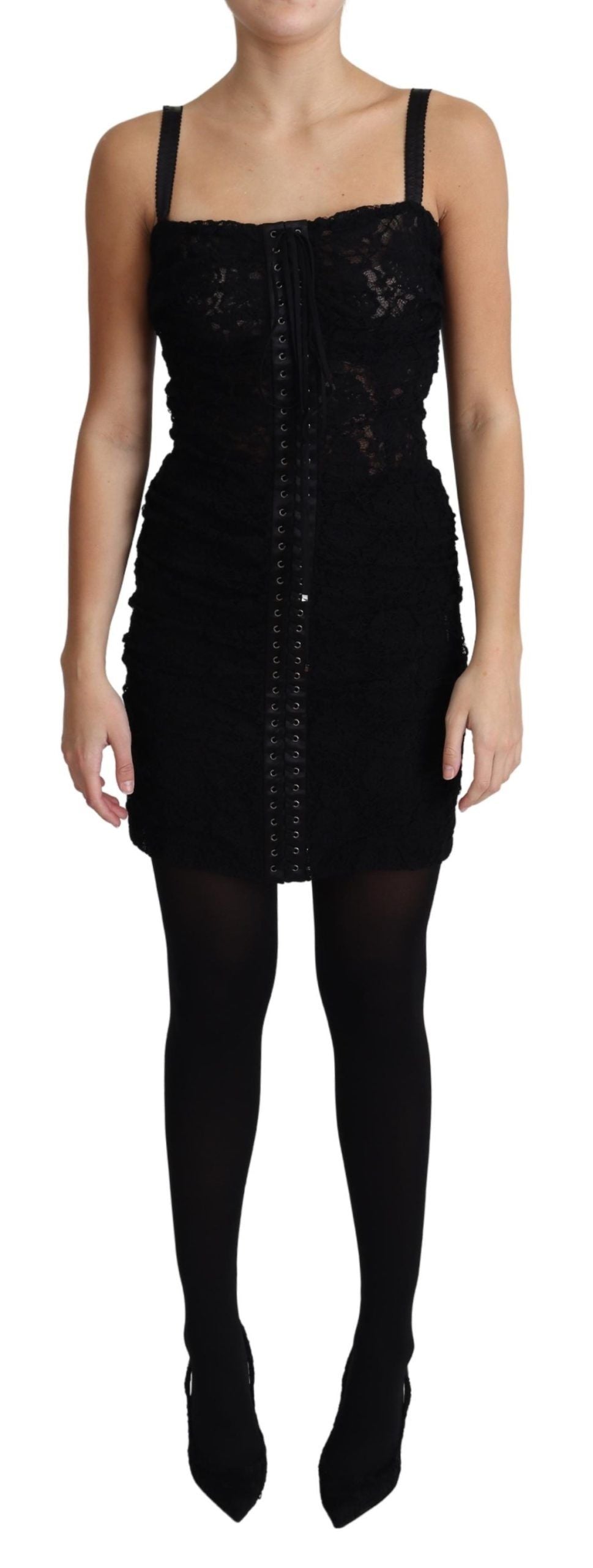 Dolce &amp; Gabbana – Schwarzes, geblümtes Korsett-Bustier-Minikleid mit Schnürung