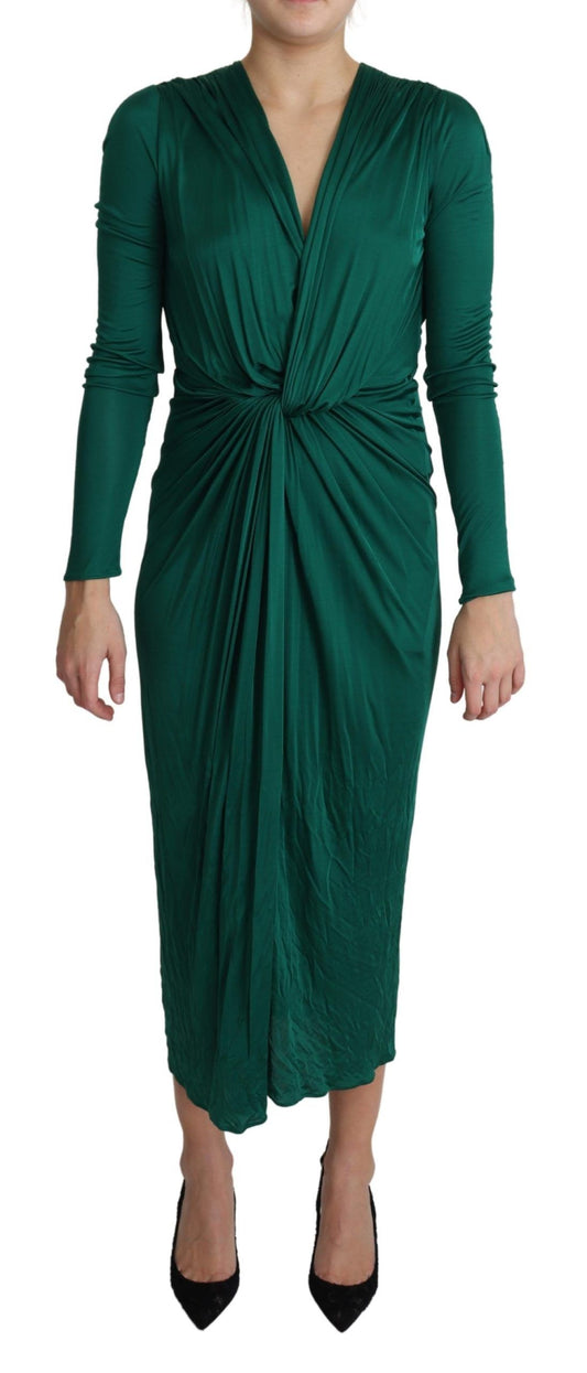 Dolce &amp; Gabbana – Grünes, tailliertes Midikleid aus Viskose