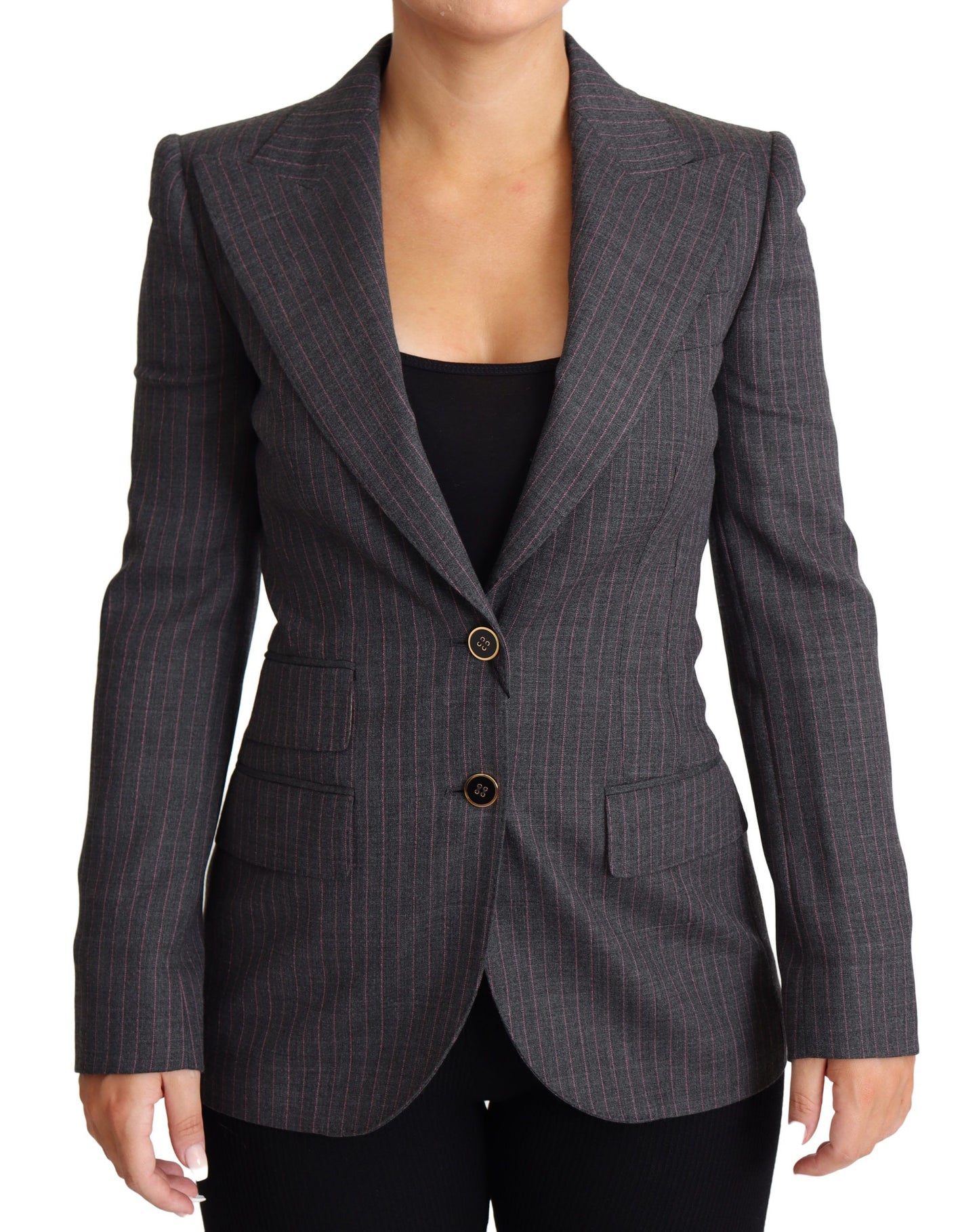 Dolce &amp; Gabbana Graue einreihige taillierte Blazer-Wolljacke
