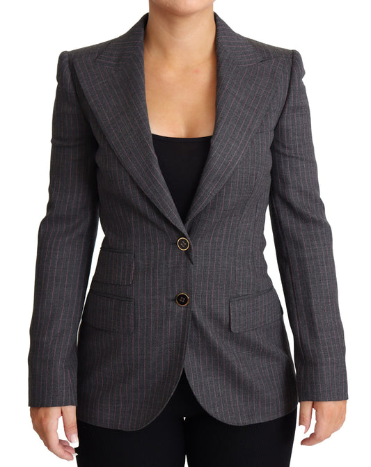 Dolce &amp; Gabbana Graue einreihige taillierte Blazer-Wolljacke