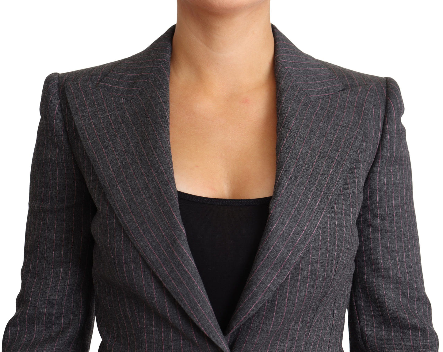 Dolce &amp; Gabbana Graue einreihige taillierte Blazer-Wolljacke