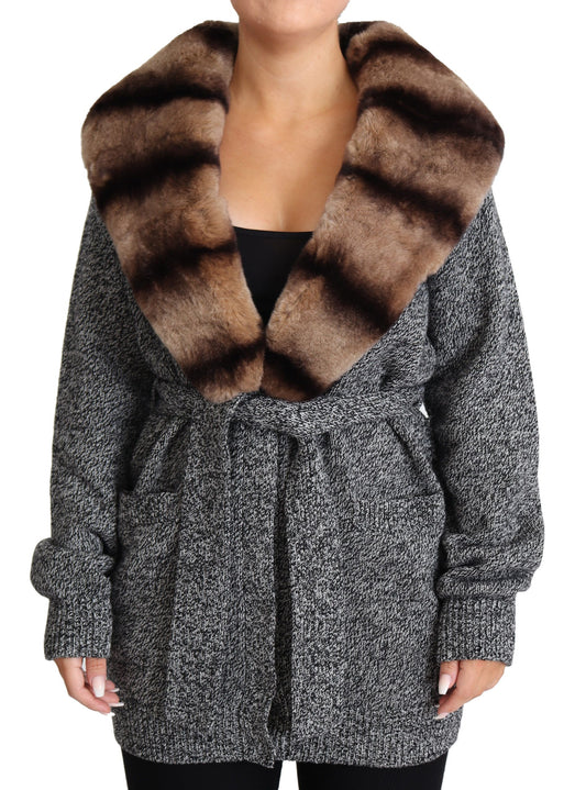 Dolce &amp; Gabbana Graue Strickjacke Pelzmantel Kaschmirjacke