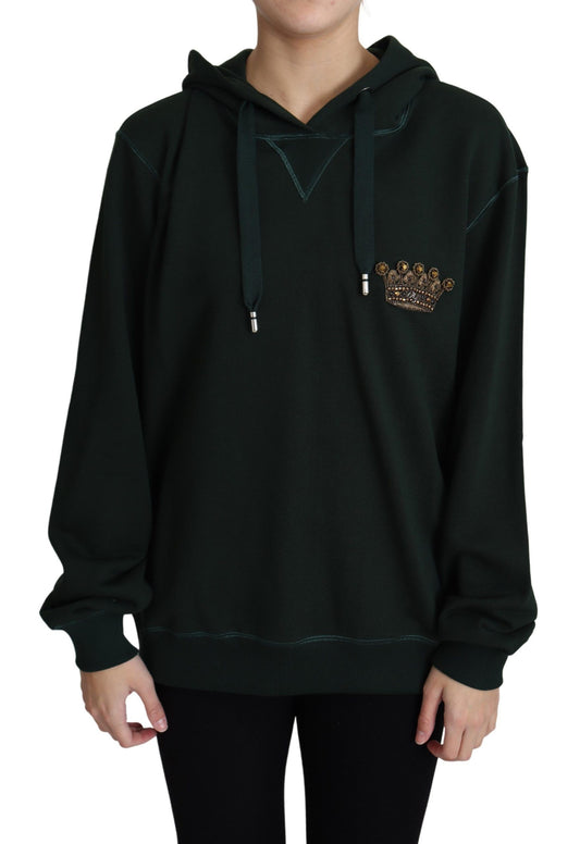 Dolce &amp; Gabbana Dunkelgrüner Hoodie mit Kronenstickerei
