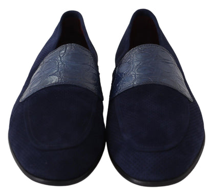 Dolce &amp; Gabbana Blaue Wildleder Caiman Loafers Hausschuhe Schuhe