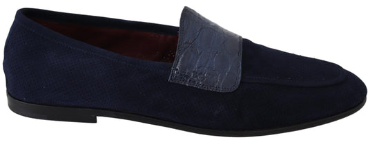 Dolce &amp; Gabbana Blaue Wildleder Caiman Loafers Hausschuhe Schuhe