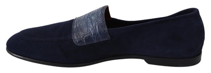 Dolce &amp; Gabbana Blaue Wildleder Caiman Loafers Hausschuhe Schuhe