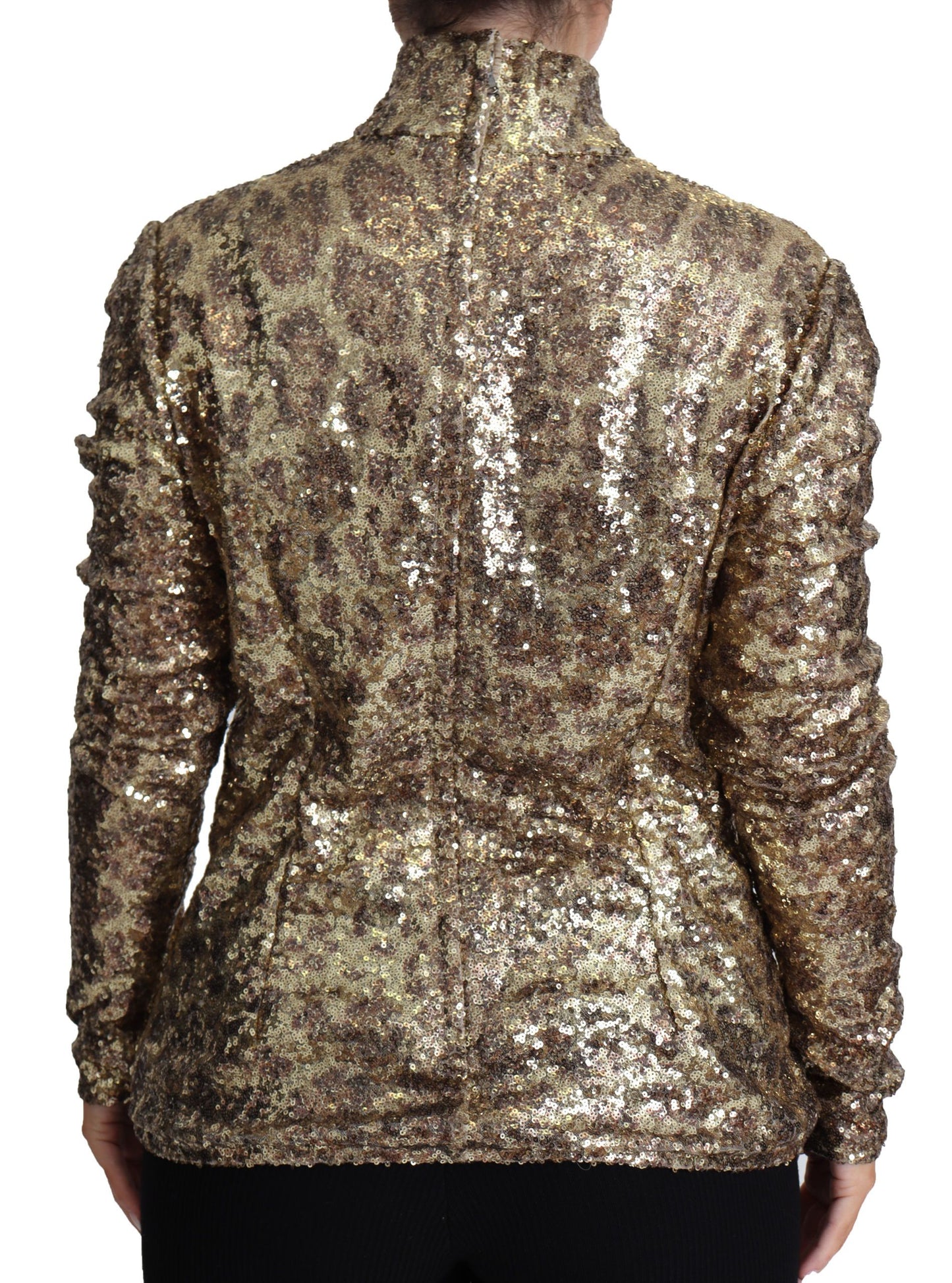Dolce &amp; Gabbana – Rollkragenpullover mit Pailletten in Braun mit Leopardenmuster