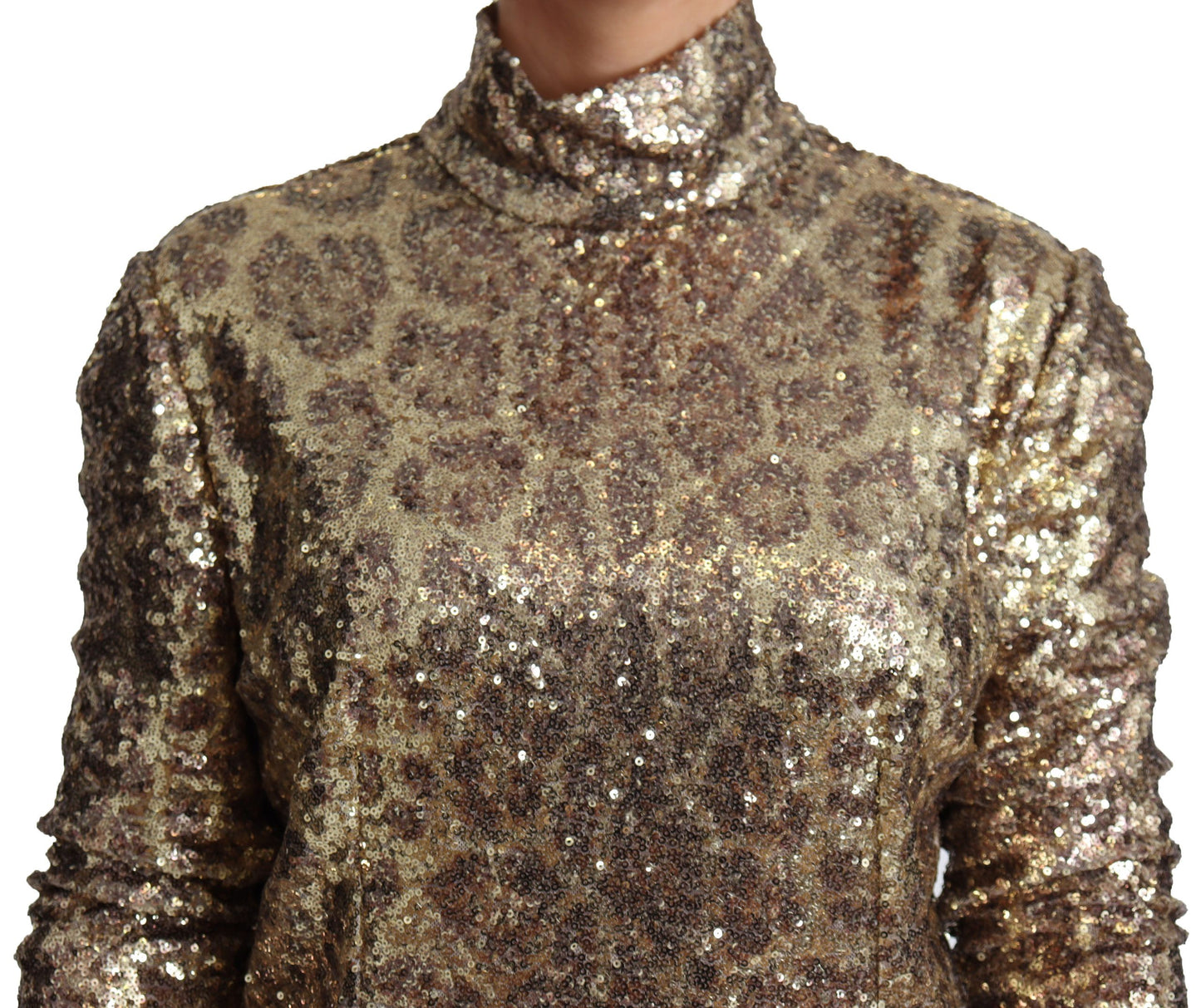 Dolce &amp; Gabbana – Rollkragenpullover mit Pailletten in Braun mit Leopardenmuster