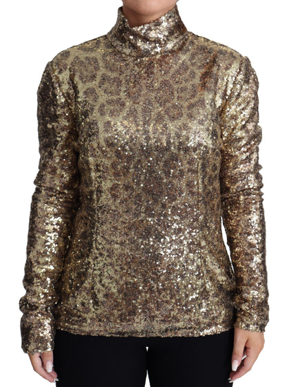 Dolce &amp; Gabbana – Rollkragenpullover mit Pailletten in Braun mit Leopardenmuster