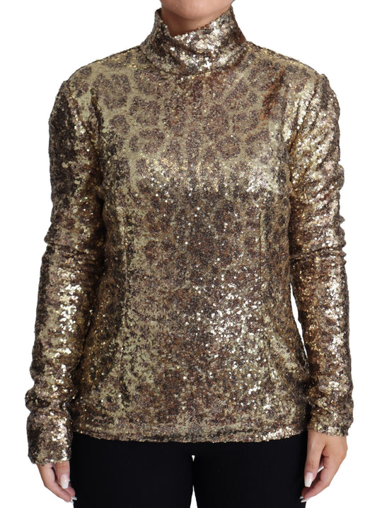 Dolce &amp; Gabbana – Rollkragenpullover mit Pailletten in Braun mit Leopardenmuster