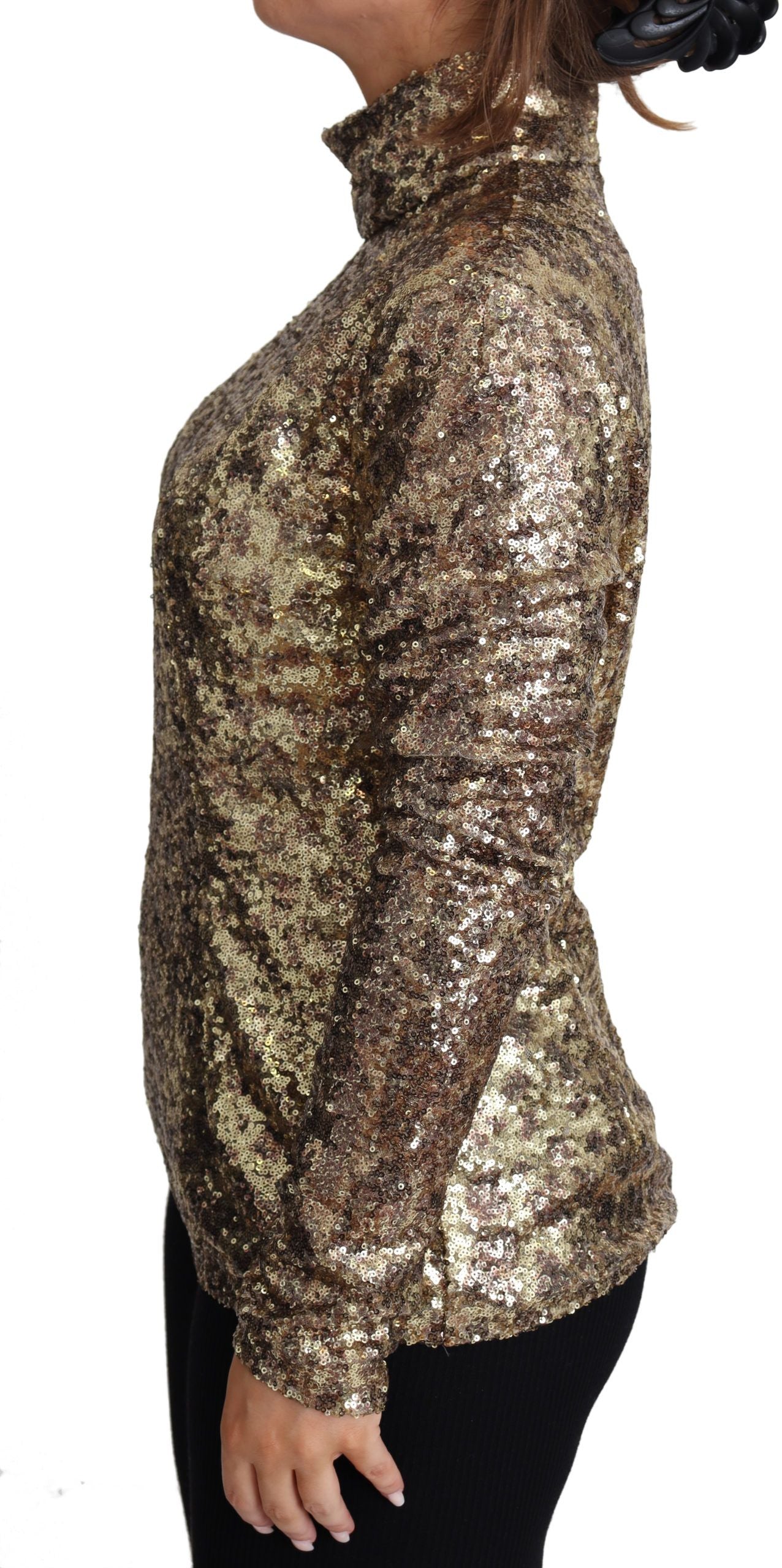 Dolce &amp; Gabbana – Rollkragenpullover mit Pailletten in Braun mit Leopardenmuster