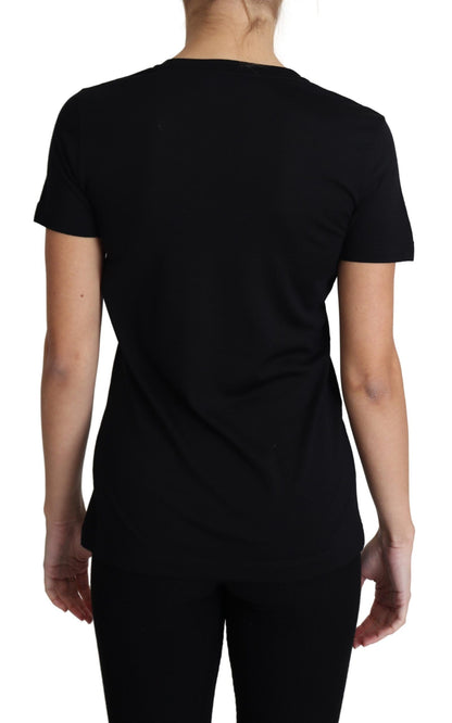 Dolce &amp; Gabbana – Schwarzes T-Shirt aus Wolle mit Rundhalsausschnitt und kurzen Ärmeln