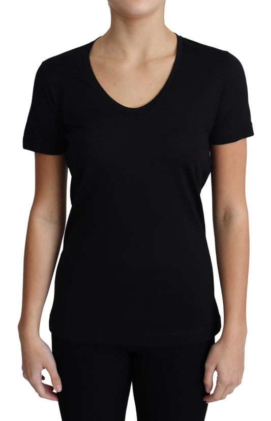 Dolce &amp; Gabbana – Schwarzes T-Shirt aus Wolle mit Rundhalsausschnitt und kurzen Ärmeln