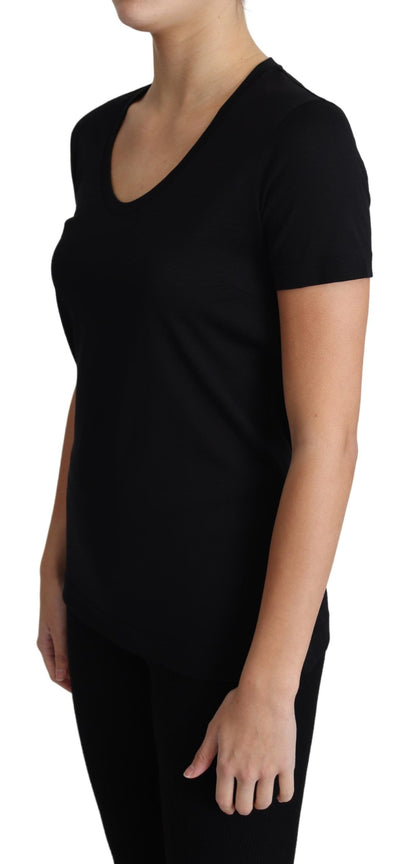 Dolce &amp; Gabbana – Schwarzes T-Shirt aus Wolle mit Rundhalsausschnitt und kurzen Ärmeln