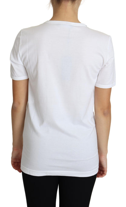 Dolce &amp; Gabbana – Weißes T-Shirt-Oberteil „San Valentino“ mit Herzkristallen