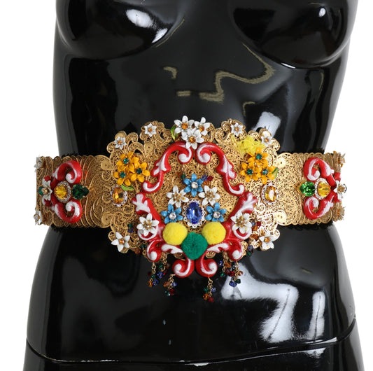 Dolce &amp; Gabbana – Breiter, goldener Taillengürtel mit Blumen- und Kristallverzierung