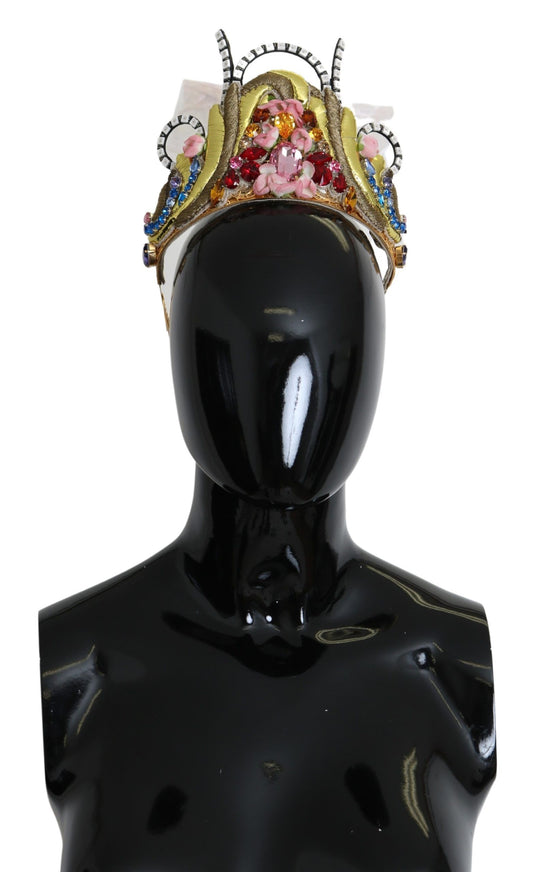 Dolce &amp; Gabbana Gold Messing Blumen Kristalle LED Lichter Krone Tiara Diadem