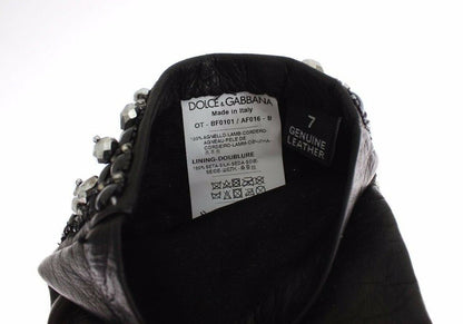 Dolce &amp; Gabbana – Fingerlose Handschuhe aus schwarzem Leder mit Kristallperlen