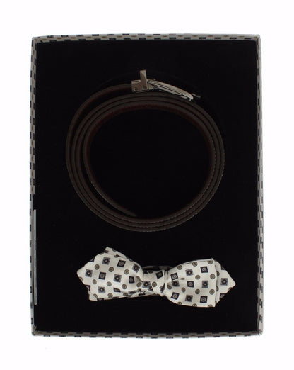 Dolce &amp; Gabbana Herrengürtel aus weißer Seide mit Fliege und Leder in Geschenkbox