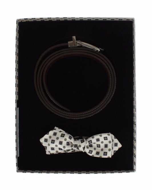 Dolce &amp; Gabbana Herrengürtel aus weißer Seide mit Fliege und Leder in Geschenkbox