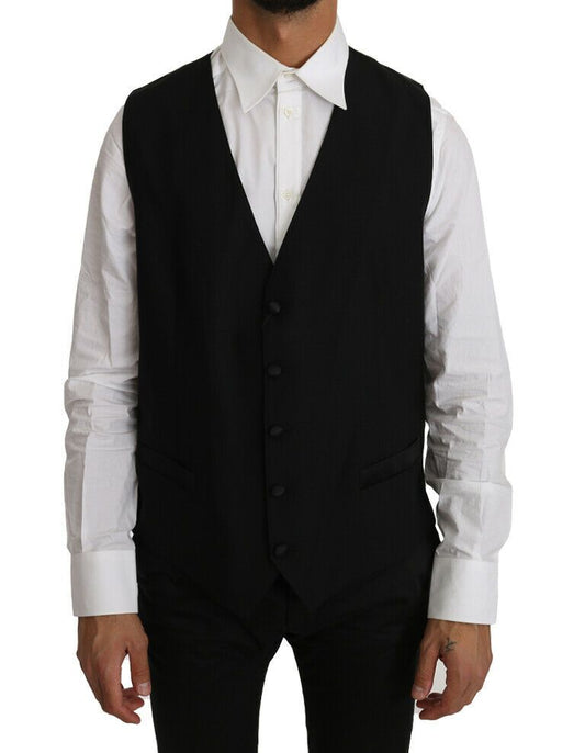 Dolce &amp; Gabbana – Schwarzer Cardigan aus einfarbiger Wolle und Seide