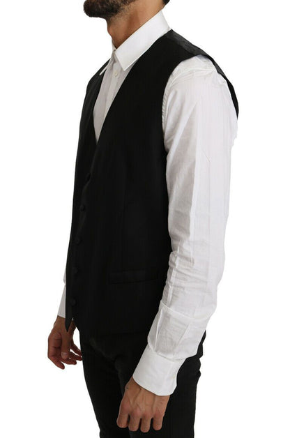 Dolce &amp; Gabbana – Schwarzer Cardigan aus einfarbiger Wolle und Seide