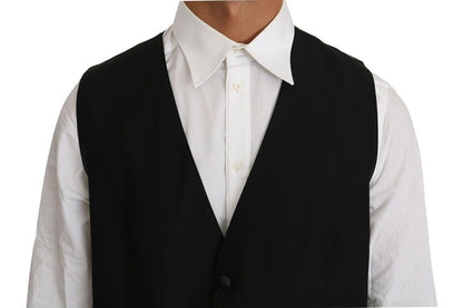 Dolce &amp; Gabbana – Schwarzer Cardigan aus einfarbiger Wolle und Seide