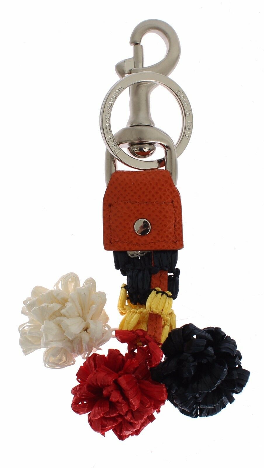 Dolce &amp; Gabbana – Schlüsselanhänger mit mehrfarbiger Raffia-Lederkette und Verschlussfinder