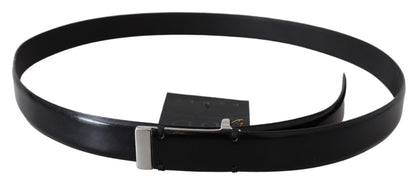 PLEIN SUD Black Leather Silver Chrome Metal Buckle Belt
