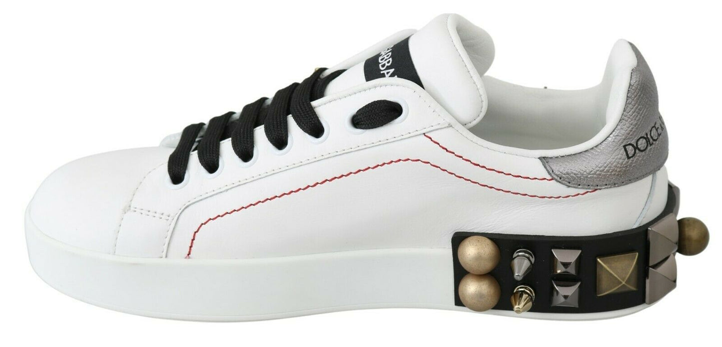 Dolce &amp; Gabbana Weiße Leder Kristall Rosen Blumen Sneakers Schuhe