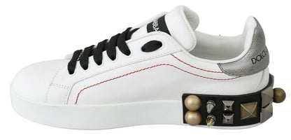 Dolce &amp; Gabbana Weiße Leder Kristall Rosen Blumen Sneakers Schuhe