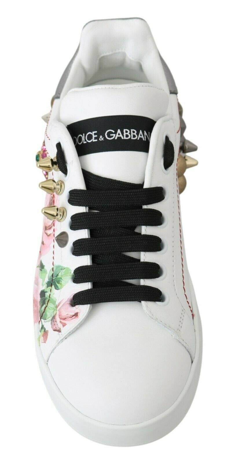 Dolce &amp; Gabbana Weiße Leder Kristall Rosen Blumen Sneakers Schuhe