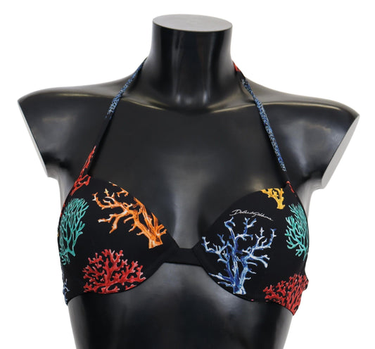 Dolce &amp; Gabbana – Schwarzes Korallen-Print – Damen-Strandmode-Bikinioberteile