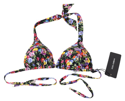 Dolce &amp; Gabbana Schwarzer Badeanzug mit Blumendruck, Strandmode, Bikinioberteile