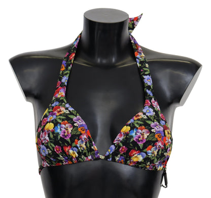 Dolce &amp; Gabbana Schwarzer Badeanzug mit Blumendruck, Strandmode, Bikinioberteile