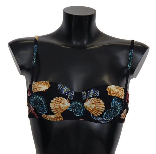 Dolce &amp; Gabbana – Schwarze Bikinioberteile mit Muschel-Print für Damen