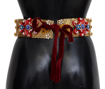 Dolce &amp; Gabbana Embellished Floral Crystal Wide Waist Carretto Belt