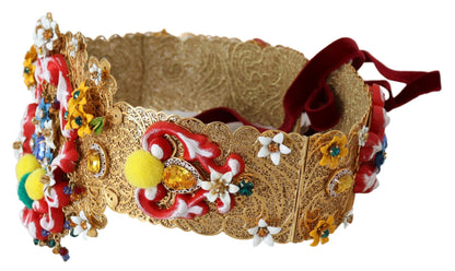 Dolce &amp; Gabbana Embellished Floral Crystal Wide Waist Carretto Belt