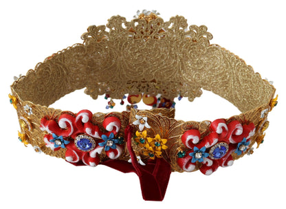 Dolce &amp; Gabbana Embellished Floral Crystal Wide Waist Carretto Belt