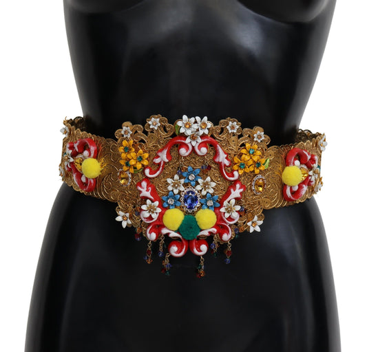 Dolce &amp; Gabbana – Breiter Carretto-Gürtel mit Blumen- und Kristallverzierung