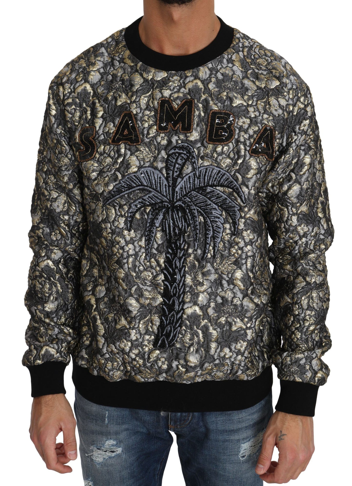 Dolce &amp; Gabbana Mehrfarbiger SAMBA Jacquard-Pullover mit Palmenmotiv