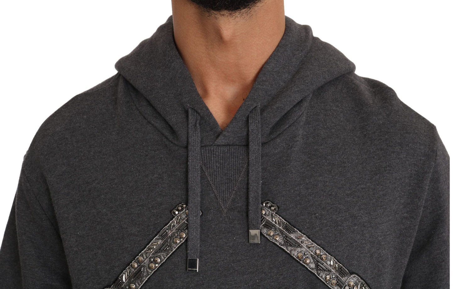 Dolce &amp; Gabbana Grauer Kapuzenpullover mit rotem Kristallherz und Pistole