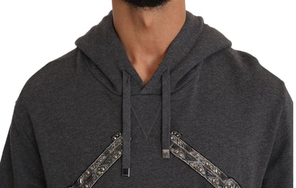 Dolce &amp; Gabbana Grauer Kapuzenpullover mit rotem Kristallherz und Pistole