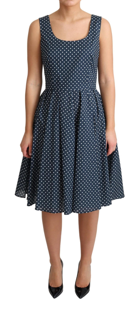 Dolce &amp; Gabbana – Blau gepunktetes A-Linien-Kleid aus Baumwolle