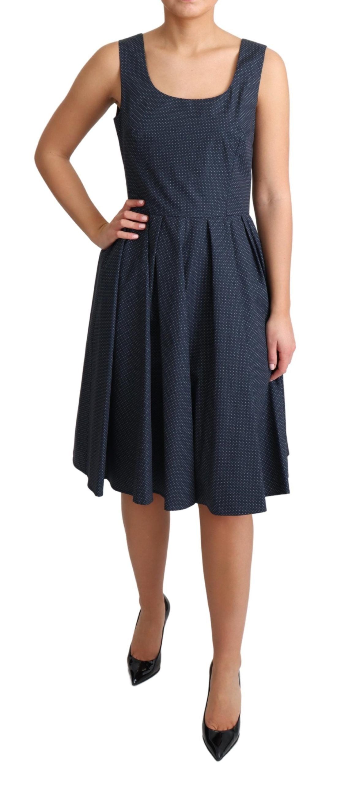 Dolce &amp; Gabbana Blaues A-Linien-Kleid aus gepunkteter Baumwolle