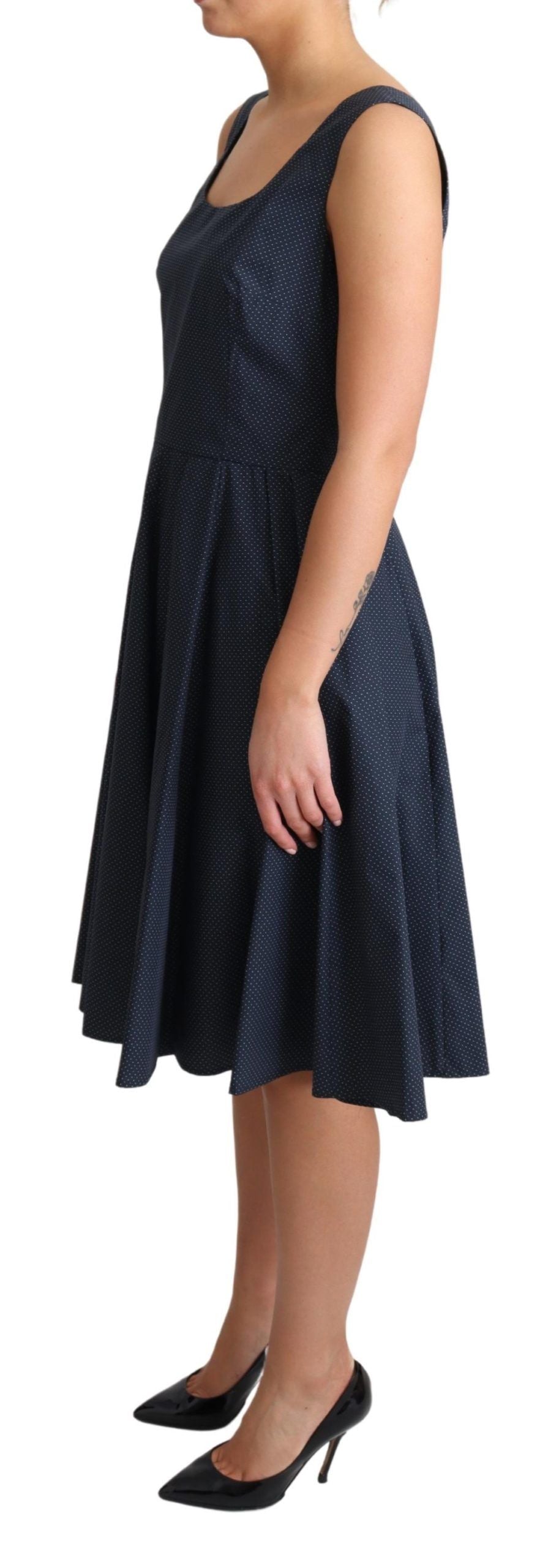 Dolce &amp; Gabbana Blaues A-Linien-Kleid aus gepunkteter Baumwolle