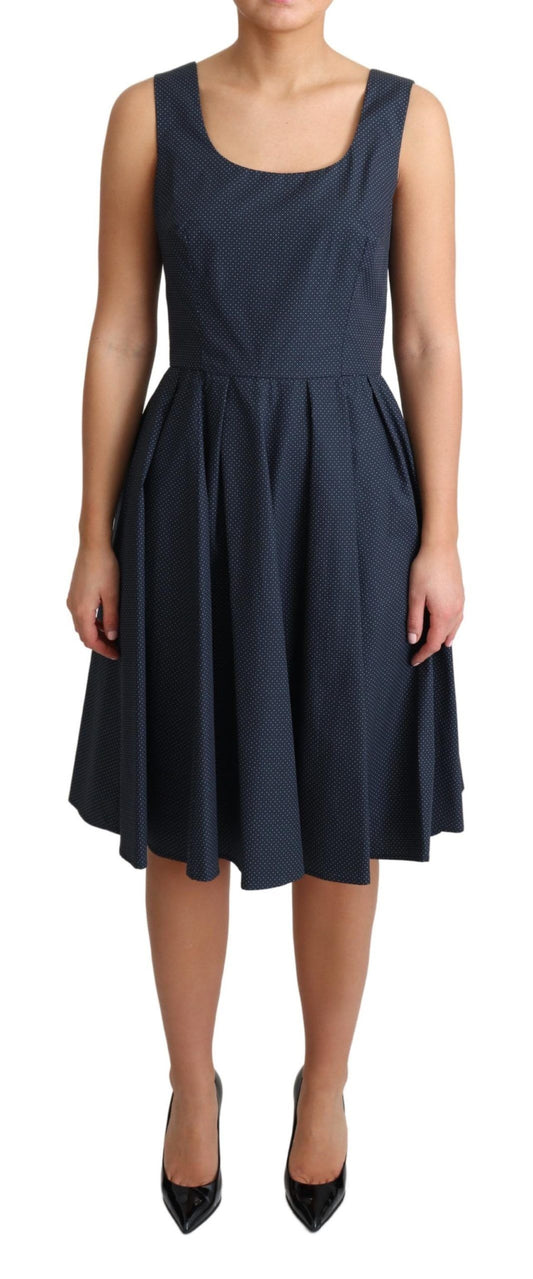Dolce &amp; Gabbana Blaues A-Linien-Kleid aus gepunkteter Baumwolle