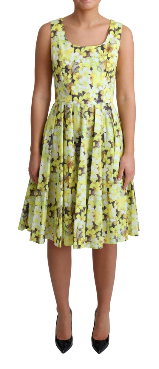 Dolce &amp; Gabbana – Gelbes Kleid aus geblümter Baumwollstretch